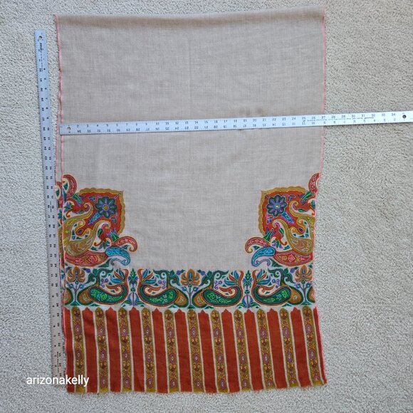Embroidered Cashmere Scarf Boho Earthy Artisan - Picture 12 of 14
